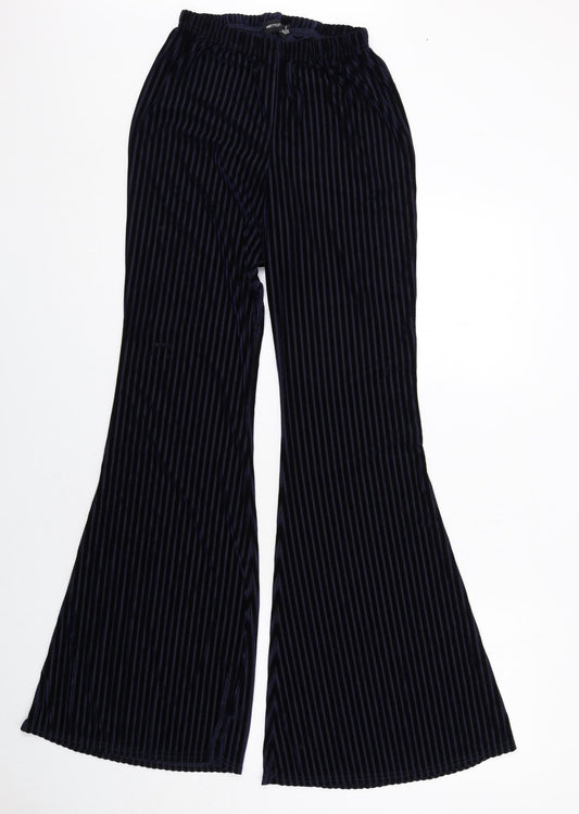 PRETTYLITTLETHING Womens Blue Striped Viscose Trousers Size 10 Regular