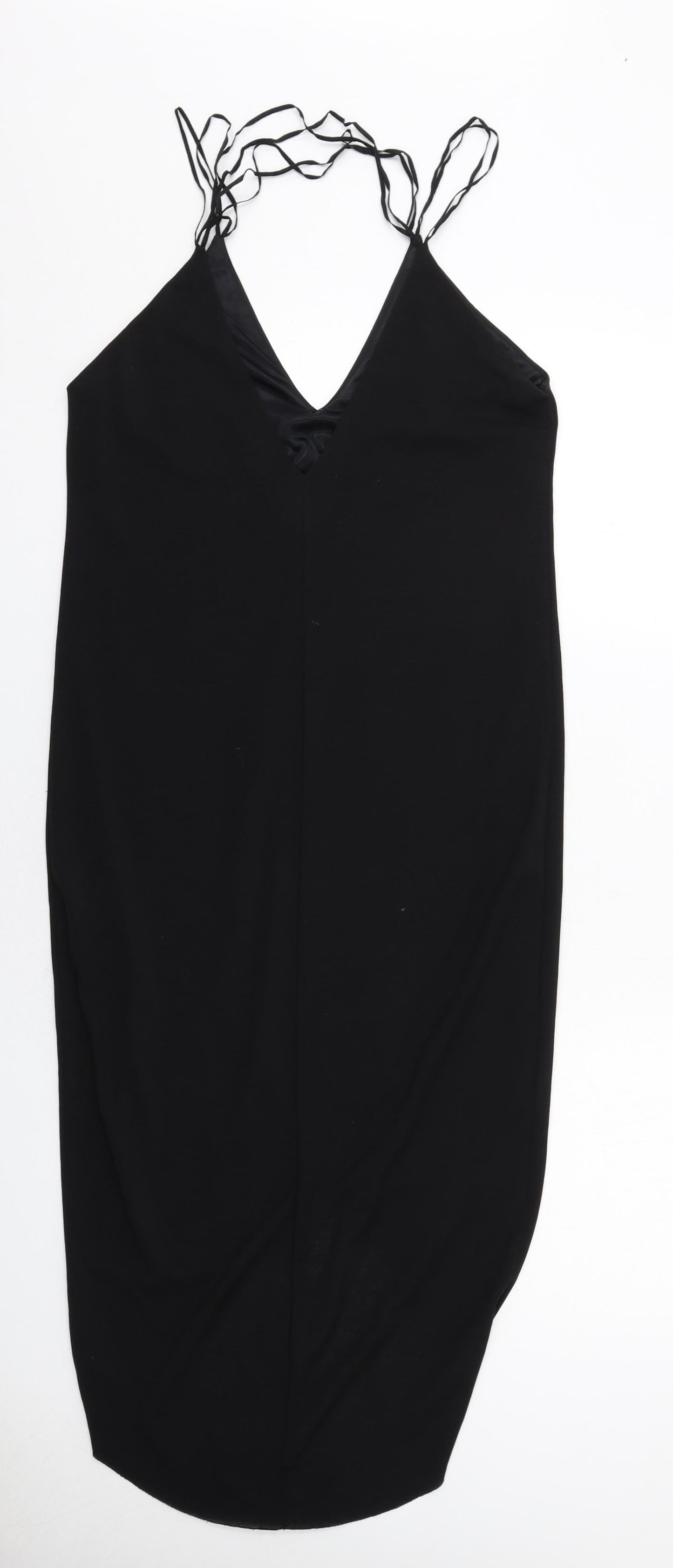 Zara Womens Black Polyester Slip Dress Size M V-Neck Pullover