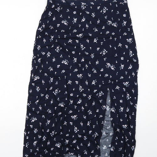 Marks and Spencer Womens Blue Floral Viscose Peasant Skirt Size 12 Zip