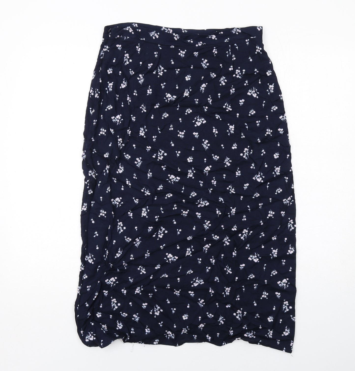 Marks and Spencer Womens Blue Floral Viscose Peasant Skirt Size 12 Zip