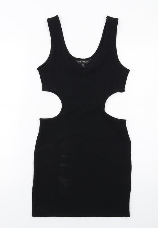 Miss Selfridge Womens Black Polyester Bodycon Size 12 Scoop Neck Pullover - Cut Out Detail
