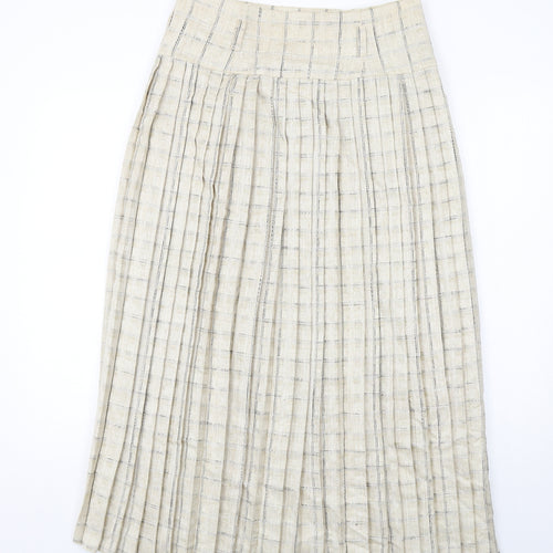 Wahls Womens Ivory Check Polyester Pleated Skirt Size 14 Button