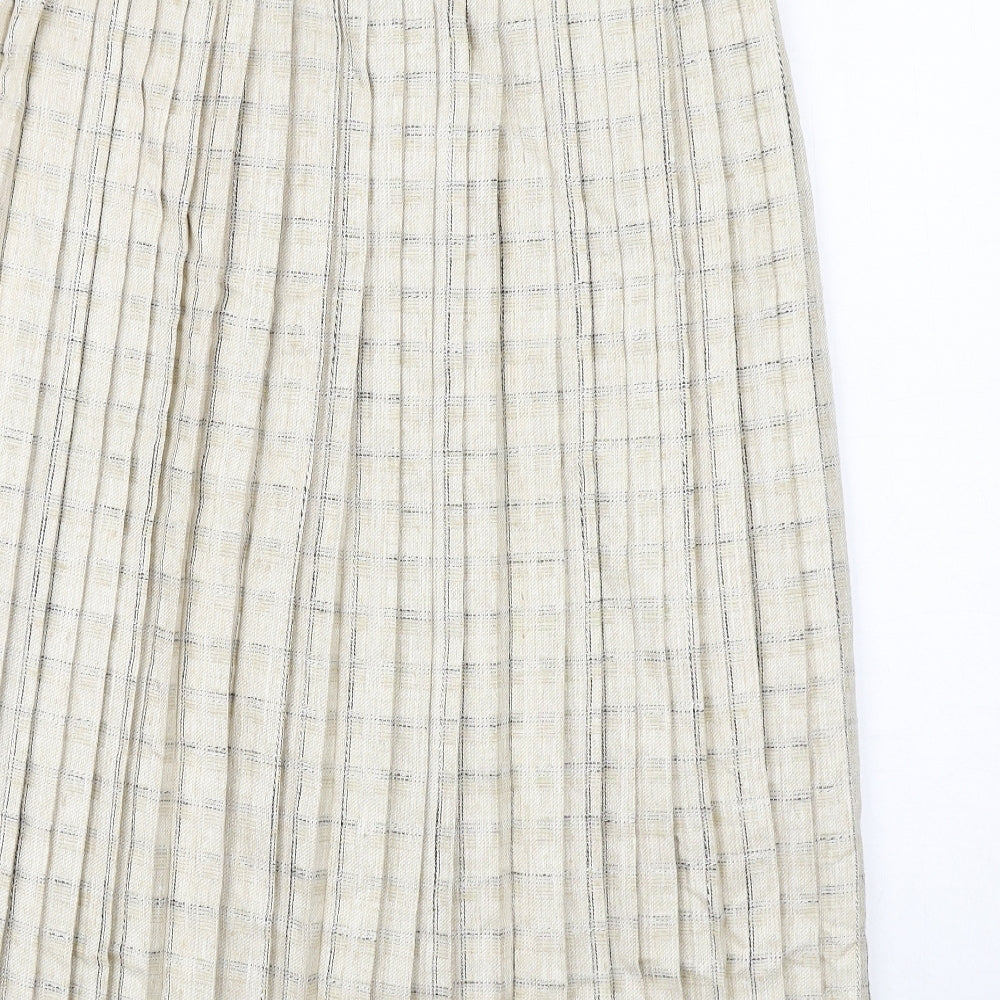 Wahls Womens Ivory Check Polyester Pleated Skirt Size 14 Button