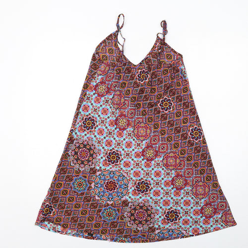 Lara Ethnics Womens Multicoloured Geometric Polyester Slip Dress Size S V-Neck Pullover