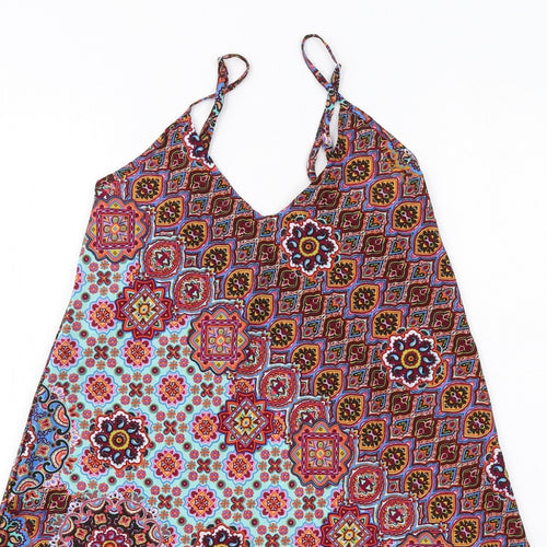 Lara Ethnics Womens Multicoloured Geometric Polyester Slip Dress Size S V-Neck Pullover