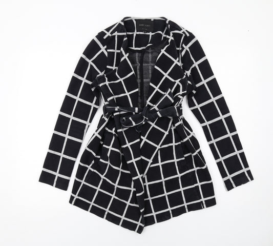 River Island Womens Black Check Overcoat Coat Size 10 Tie