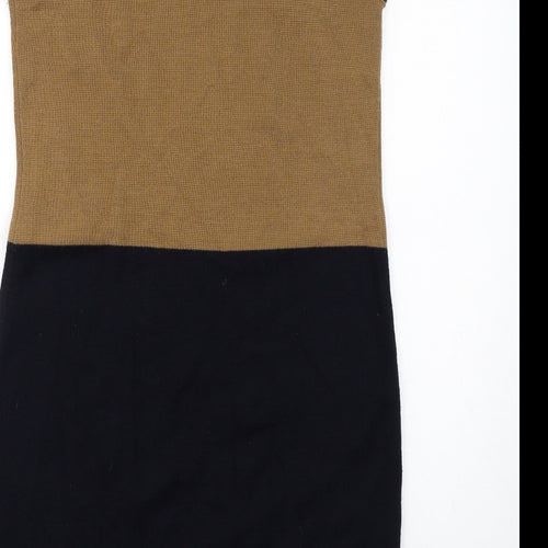 Hobbs Womens Black Colourblock Wool Pencil Dress Size 14 Boat Neck Zip
