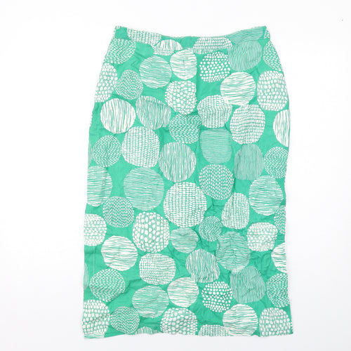 Lily & Me Womens Green Geometric Linen Straight & Pencil Skirt Size 12 Button