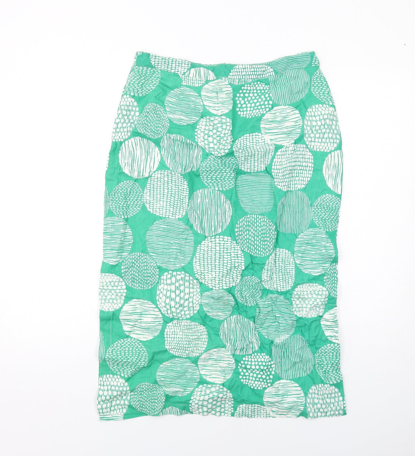 Lily & Me Womens Green Geometric Linen Straight & Pencil Skirt Size 12 Button