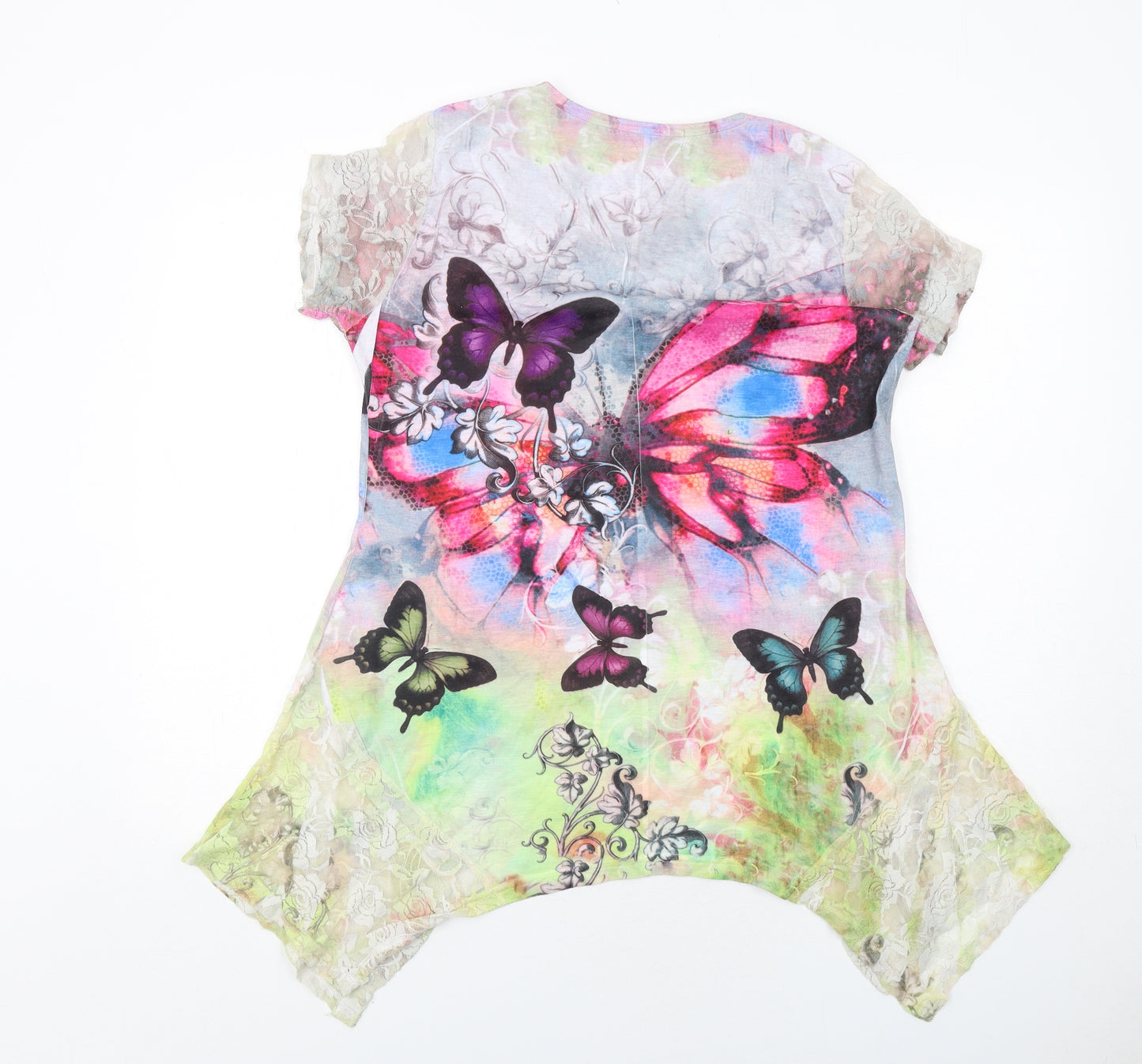 Autonomy Womens Multicoloured Geometric Polyester Basic Blouse Size L V-Neck - Butterfly Print