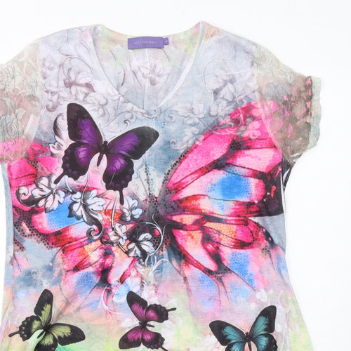 Autonomy Womens Multicoloured Geometric Polyester Basic Blouse Size L V-Neck - Butterfly Print