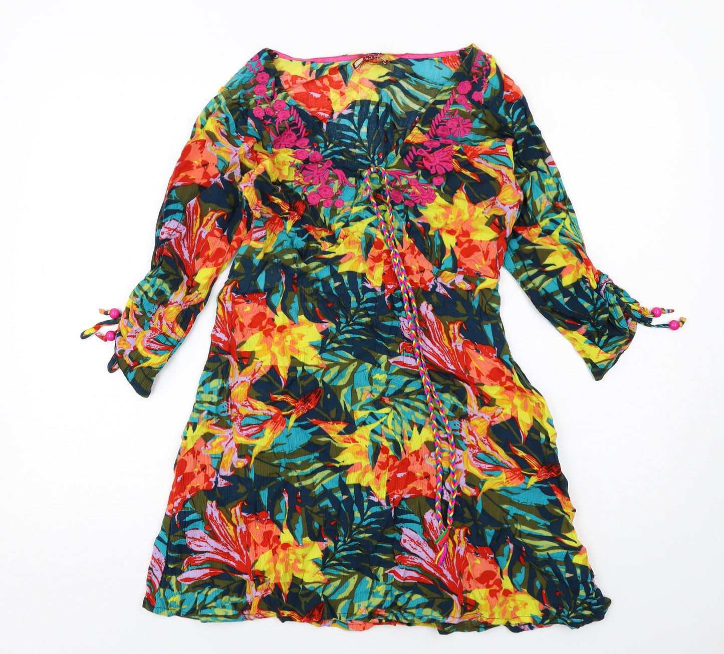Joe Browns Womens Multicoloured Geometric Viscose A-Line Size 12 V-Neck Pullover