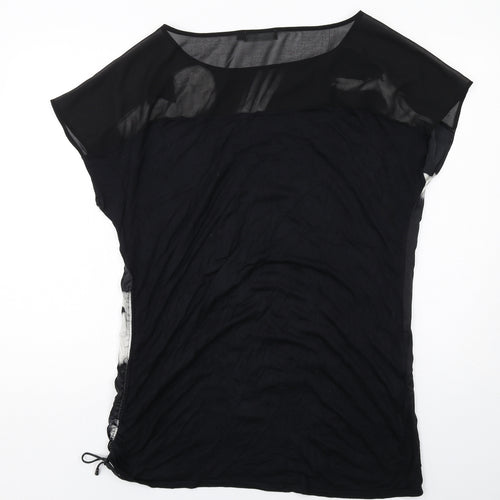 Mint Velvet Womens Black Silk Basic Blouse Size 16 Round Neck - Birds