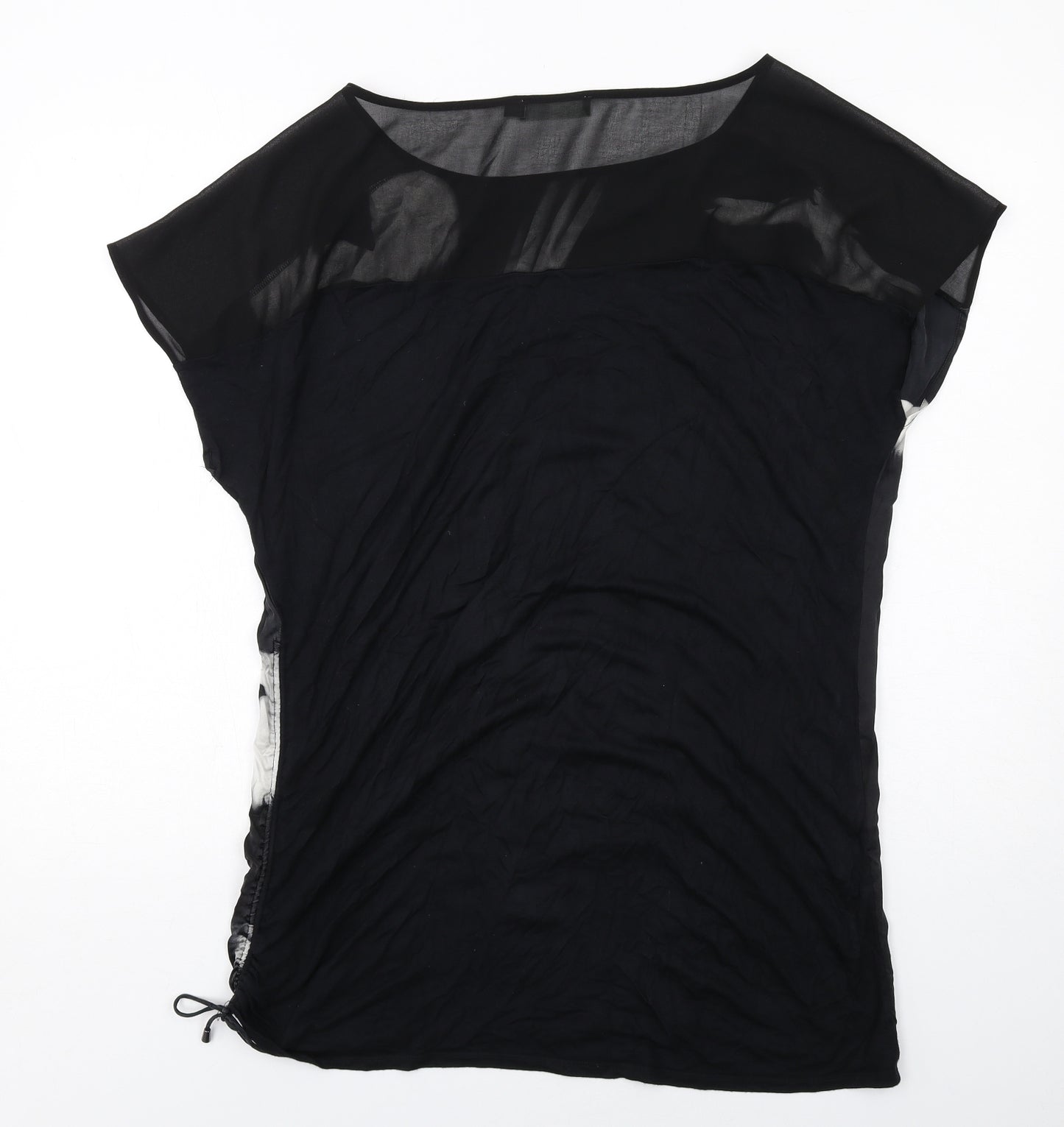 Mint Velvet Womens Black Silk Basic Blouse Size 16 Round Neck - Birds