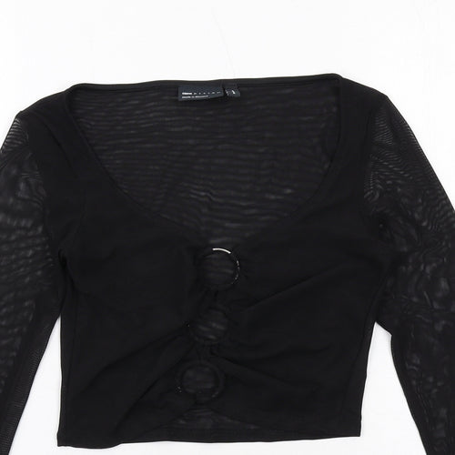 ASOS Womens Black Polyester Basic T-Shirt Size 10 Round Neck - Ring Detail