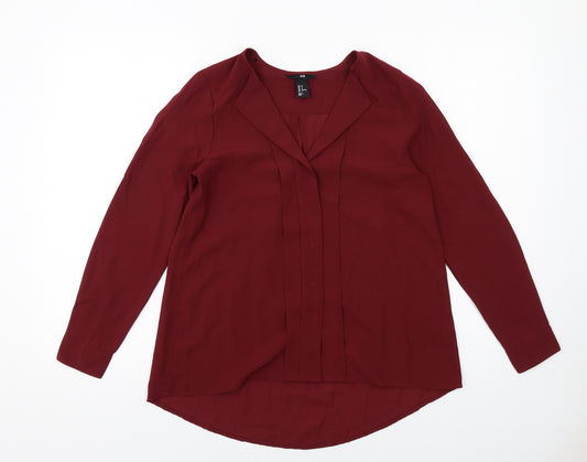 H&M Womens Red Polyester Basic Blouse Size 4 V-Neck