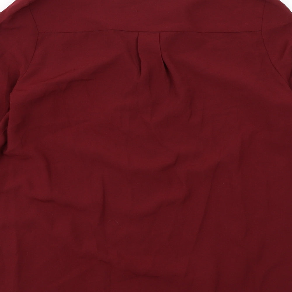 H&M Womens Red Polyester Basic Blouse Size 4 V-Neck