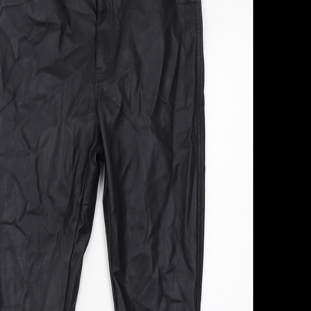 H&M Womens Black Polyester Trousers Size 14 Regular Zip - Faux Leather