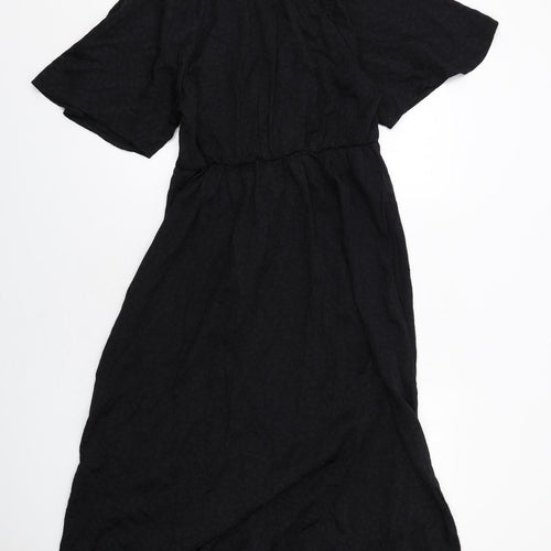 New Look Womens Black Animal Print Viscose Tank Dress Size 14 V-Neck Pullover - Leopard pattern