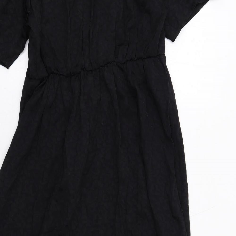 New Look Womens Black Animal Print Viscose Tank Dress Size 14 V-Neck Pullover - Leopard pattern
