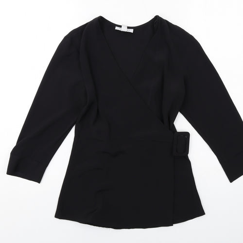 Topshop Womens Black Polyester Basic Blouse Size 6 Round Neck