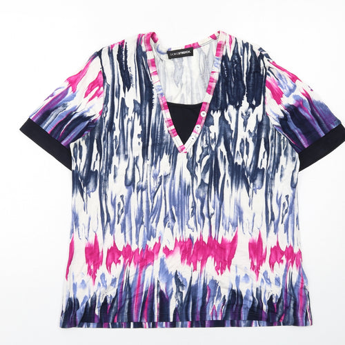 Doris Streich Womens Multicoloured Geometric Viscose Basic T-Shirt Size 16 V-Neck