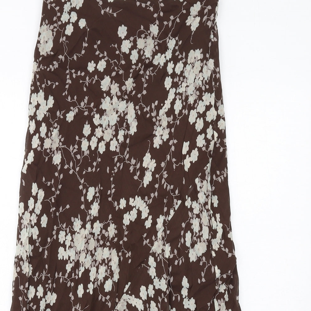 Marks and Spencer Womens Brown Floral Polyester Swing Skirt Size 12