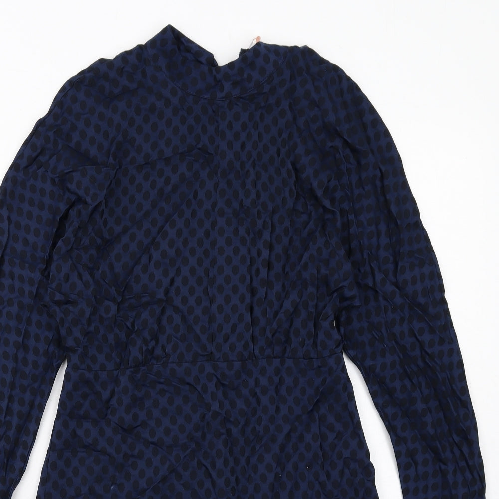 Zara Womens Blue Polka Dot Polyester A-Line Size XS Round Neck Zip