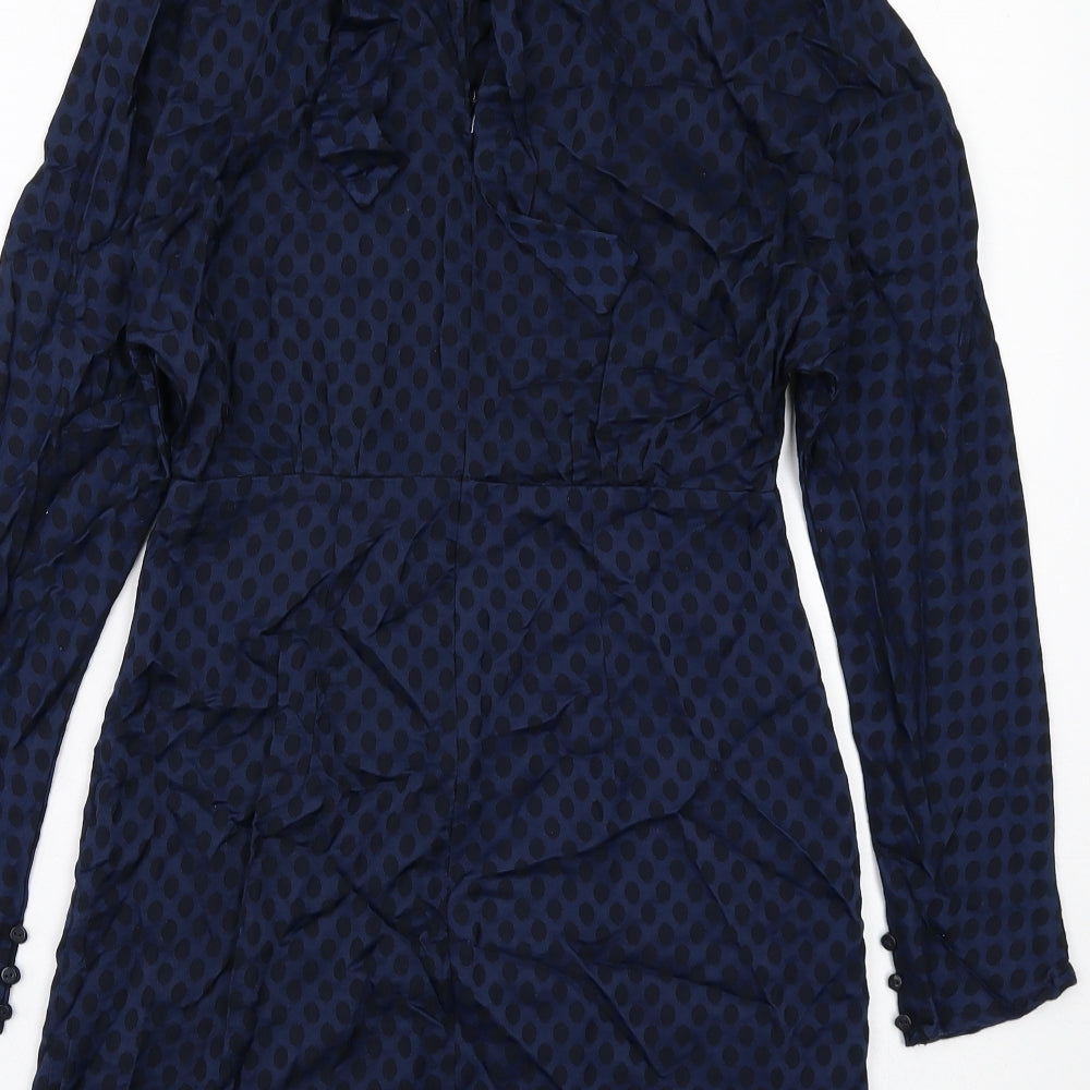 Zara Womens Blue Polka Dot Polyester A-Line Size XS Round Neck Zip