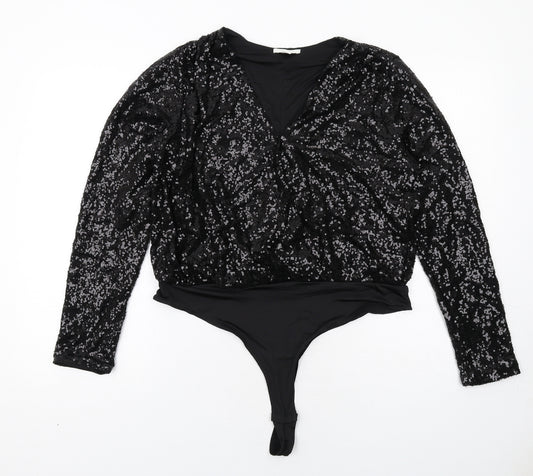 H&M Womens Black Polyester Bodysuit One-Piece Size L Snap