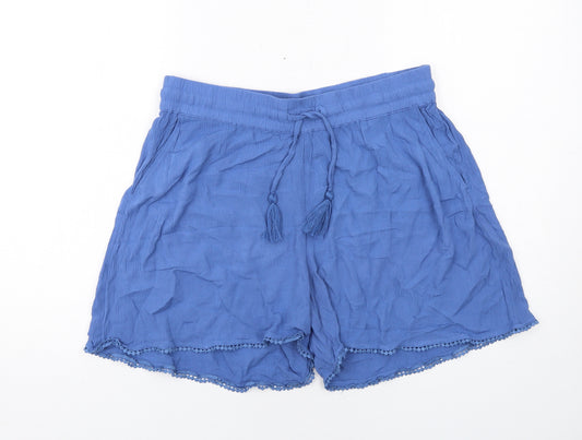 Marks and Spencer Womens Blue Viscose Culotte Shorts Size 12 Regular Drawstring