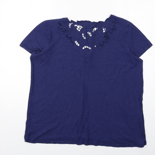 NEXT Womens Blue Cotton Basic T-Shirt Size 20 V-Neck - Broderie Anglaise