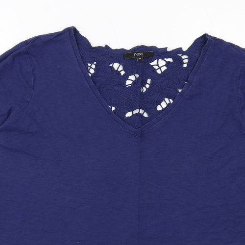 NEXT Womens Blue Cotton Basic T-Shirt Size 20 V-Neck - Broderie Anglaise