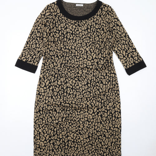 Damart Womens Beige Animal Print Polyester Jumper Dress Size 14 Round Neck Pullover - Leopard pattern