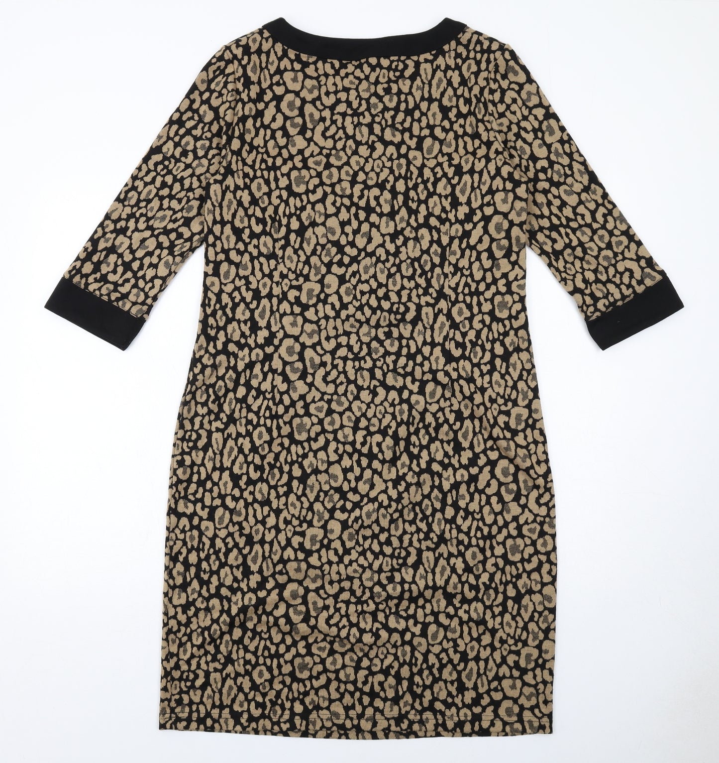 Damart Womens Beige Animal Print Polyester Jumper Dress Size 14 Round Neck Pullover - Leopard pattern