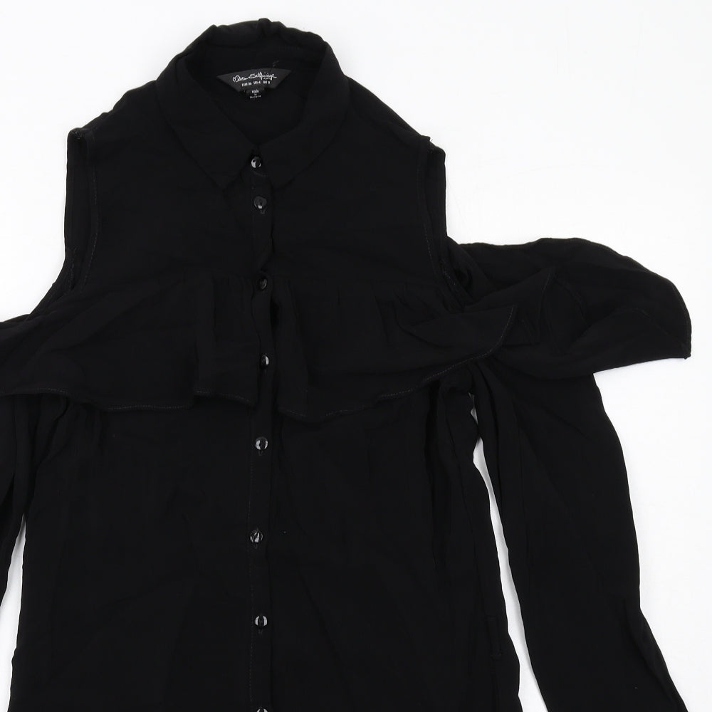 Miss Selfridge Womens Black Viscose Shirt Dress Size 8 Collared Button - Cold shoulder