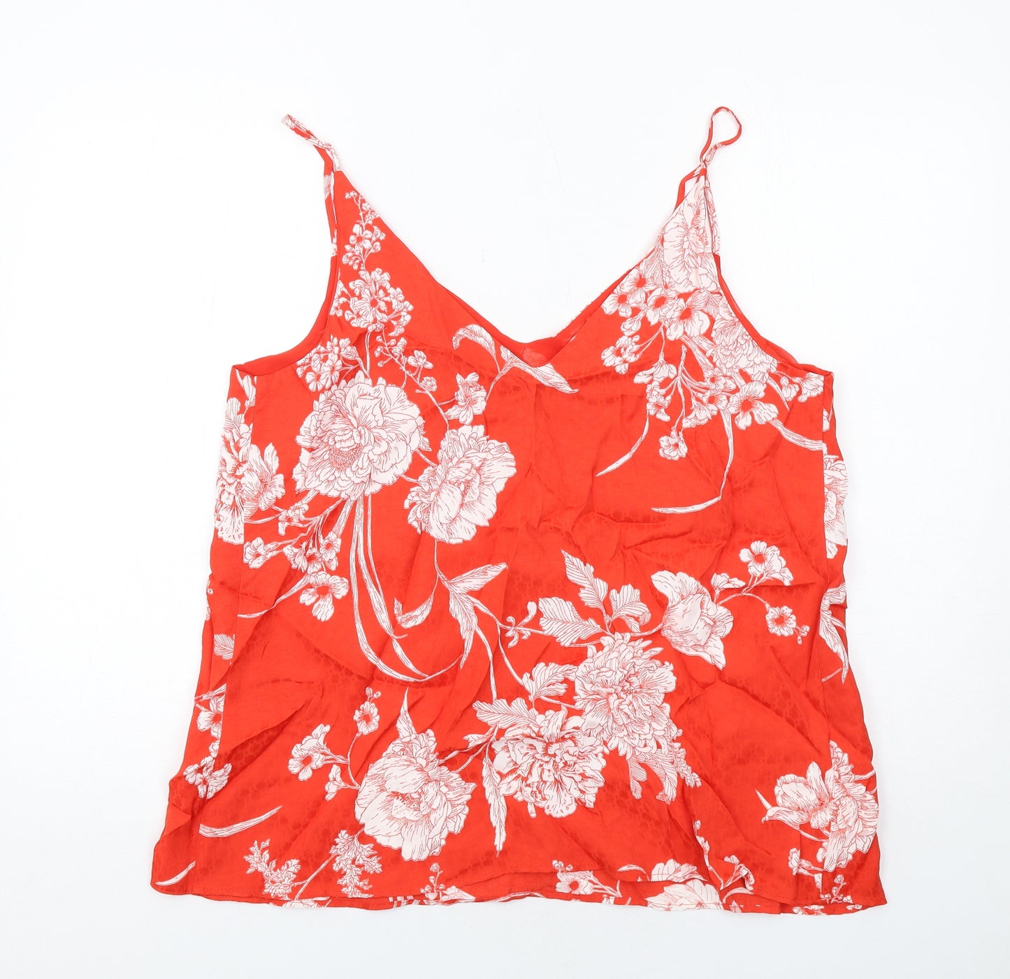 River Island Womens Red Floral Polyester Basic Tank Size 16 V-Neck