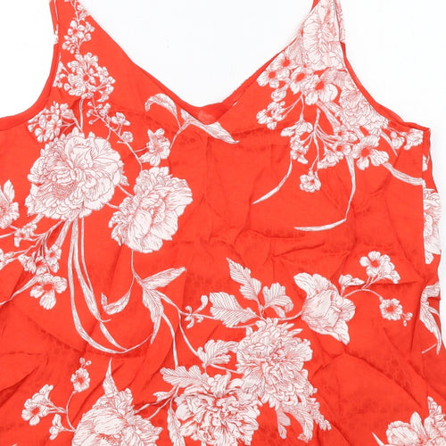 River Island Womens Red Floral Polyester Basic Tank Size 16 V-Neck