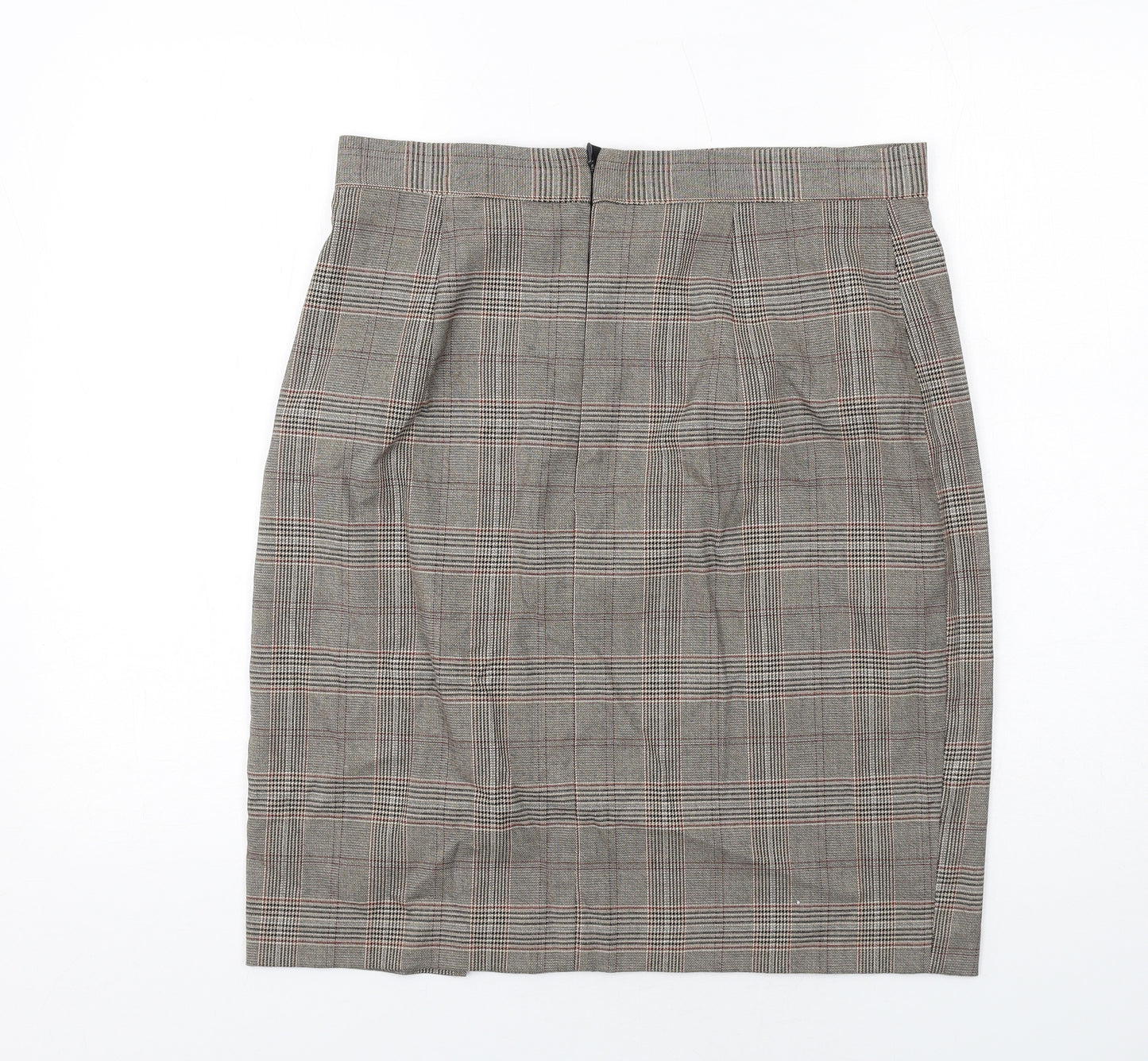 H&M Womens Brown Plaid Polyester Straight & Pencil Skirt Size 16 Zip