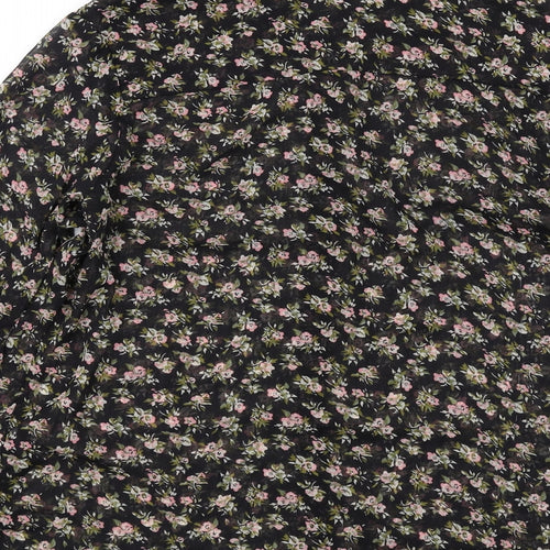 H&M Womens Black Floral Polyester Basic Button-Up Size 16 Collared