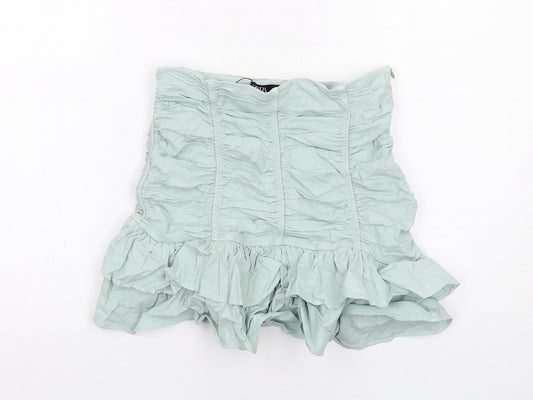 Zara Womens Green Linen Skater Skirt Size S Zip