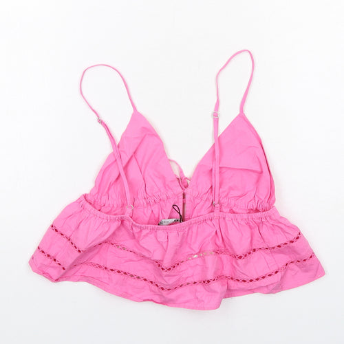 Zara Womens Pink Cotton Cropped Tank Size XS V-Neck