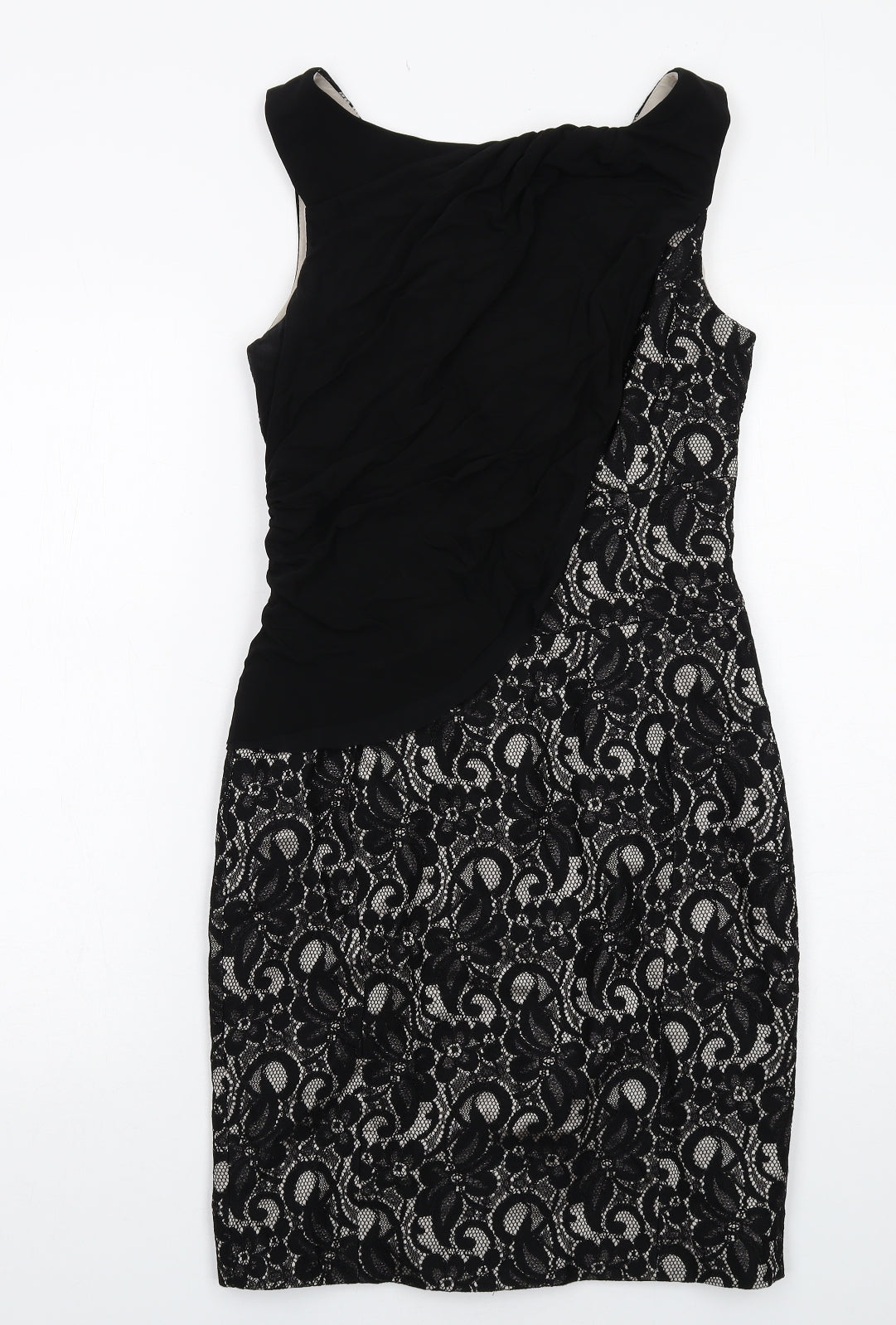 Karen Millen Womens Black Floral Viscose Shift Size 12 Boat Neck Zip