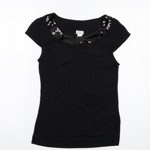 H&M Womens Black Viscose Basic Blouse Size S Round Neck