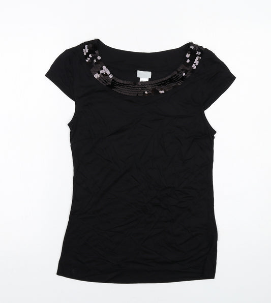 H&M Womens Black Viscose Basic Blouse Size S Round Neck