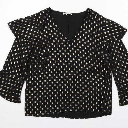 Warehouse Womens Black Polka Dot Polyester Basic Blouse Size 12 V-Neck