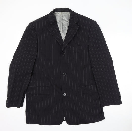 Pierre Cardin Mens Black Striped Wool Jacket Suit Jacket Size 40 Regular