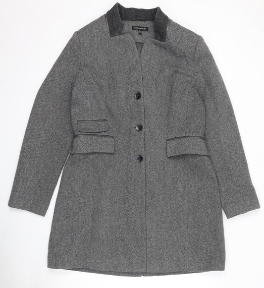 Laura Ashley Womens Grey Pea Coat Coat Size 14 Button