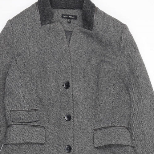 Laura Ashley Womens Grey Pea Coat Coat Size 14 Button