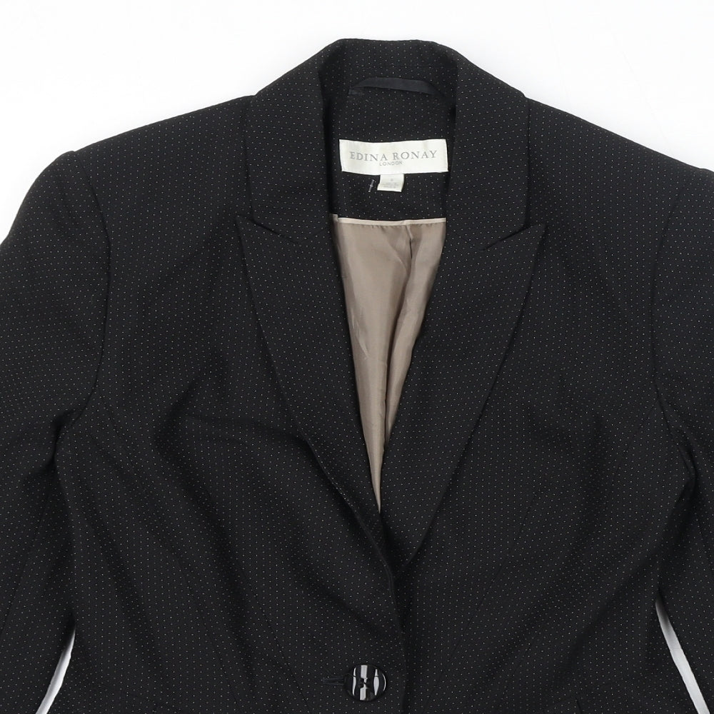 Edina Ronay Womens Black Polka Dot Jacket Blazer Size S Button - Pleated Detail